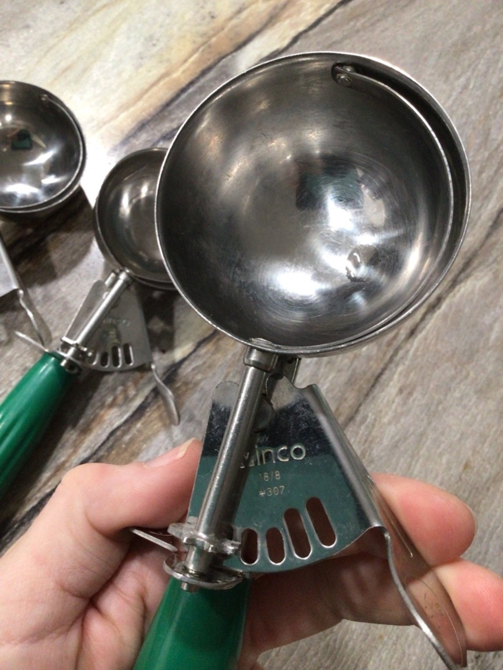 Set of 3 Winco #307 Green Dishers Size 12 3-1/4 oz Stainless Steel Scoops - Picture 7 of 7
